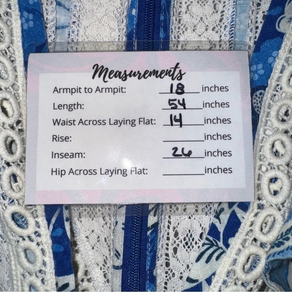 FARM Rio Full of Flowers Floral Jumpsuit Blue White Crochet Trim V Neck Boho - Picture 15 of 15